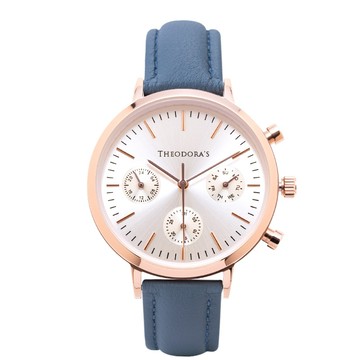 Apollo 中性三眼真皮腕錶[小錶面] 三眼白-真皮青石藍