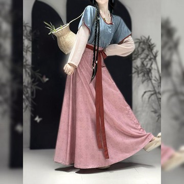 【蜜糖の中式】臺灣出貨辰之美原創漢服女(兮月)唐制漢服唐褙齊腰春夏圓領衫八破裙套裝