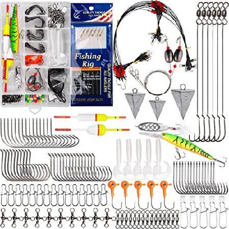 海水サーフフィッシングタックルキット 180個 釣り餌リグ 海釣り ルアー ミノー スプーン 釣りフック ピラミッド シンカー リーダー  スイベルスリップ