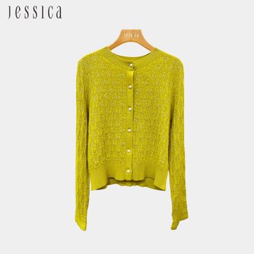 JESSICA - 氣質百搭圓領素色緹花羊毛針織外套（黃）J44402