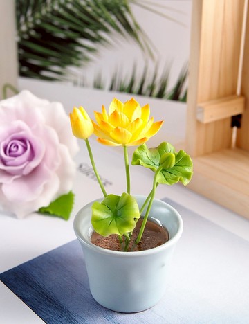冷瓷土/黏土花藝-荷花小盆栽/送禮