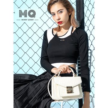 MQ真皮腋下包女2023春新款高級感鱷魚紋手提小方包單肩斜跨小包包