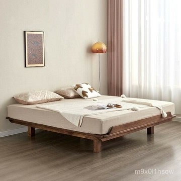 免運 北美黑衚桃木榻榻米床架懸浮無床頭實木矮床日式簡約無靠背小戶型 臥室大床 懸空床 簡易床架