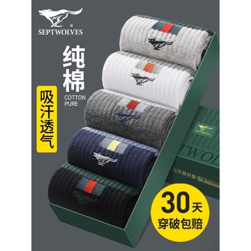 七匹狼男士襪子秋冬款中筒襪純棉防臭吸汗男生運動襪100%全棉透氣