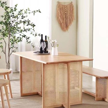 【咨詢客服有驚喜】北歐實木藤編餐桌椅組合小戶型客廳簡約餐廳侘寂風家用奶茶店桌椅