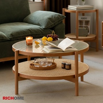 RICHOME 維沙藤編玻璃茶几(實木)85.7CMx45CM