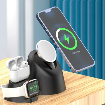 適用蘋果手表充電支架iwatch4/5/6數據線收納airpods/applewatch底座iphone12pro手機magsafe磁吸無線充電器