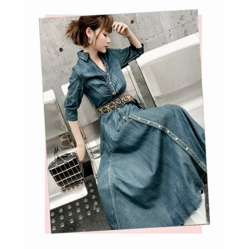 デニムワンピース ロング レディース シャツワンピース ミモレ丈 春 秋 冬 大きいサイズ おしゃれ ゆったり 可愛い 襟付き カジュアル 通販 Lineポイント最大get Lineショッピング
