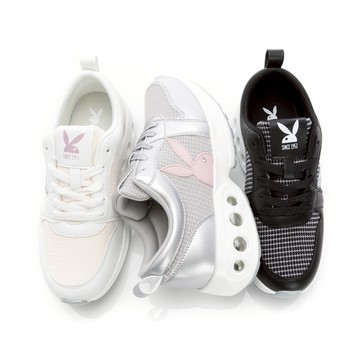 PLAYBOY 時尚千鳥格 抗震氣墊休閒鞋-白/黑/銀(PY0653)