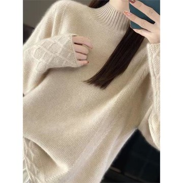 秋季新款半高領羊絨衫女短款加厚羊毛衫純色打底衫寬松大碼毛衣