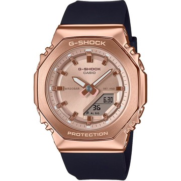 CASIO 卡西歐 G-SHOCK 個性時尚 八角金屬錶殼 雙顯手錶-玫瑰金x黑 GM-S2110PG-1A4