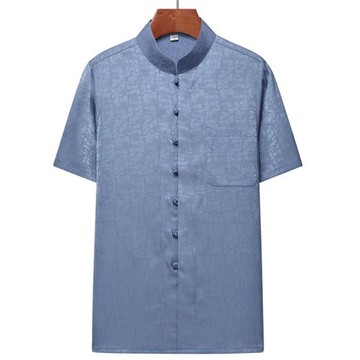 夏季中國風冰絲短袖唐裝上衣男中老年人爸爸裝桑蠶絲爺爺中式漢服