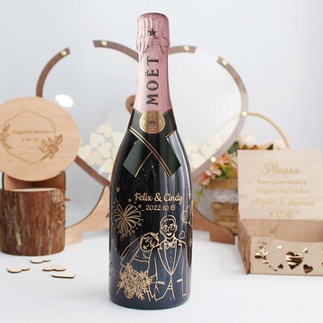 結婚禮物|訂製Moet香檳單支雙杯套裝 客製化雕刻慶祝新婚情侶禮物