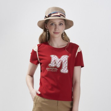 CLL巧玲瓏 字母花漾微露肩上衣(紅色) 7133131