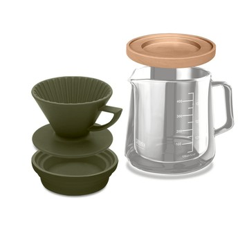 【仙德曼SADOMAIN】多功能附蓋底座雙層公杯壺(450ml)+陶瓷濾杯座組(四色任選)