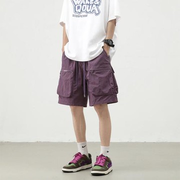 多口袋工裝短褲男夏季薄款速干五分褲男士直筒休閑中褲美式籃球褲