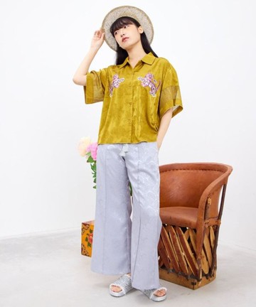 【熱門預購】緞面佩斯里流蘇喇叭褲 (3色) CAA-6114