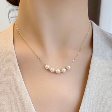 🧡限時免費刻字『LINE禮物獨家』【OCTOBER 16Th】S925純銀五顆珍珠項鍊鎖骨鍊＃CRY2027 開運 生日禮物 閨蜜禮物 情人節禮物 交換禮物 客製化禮物