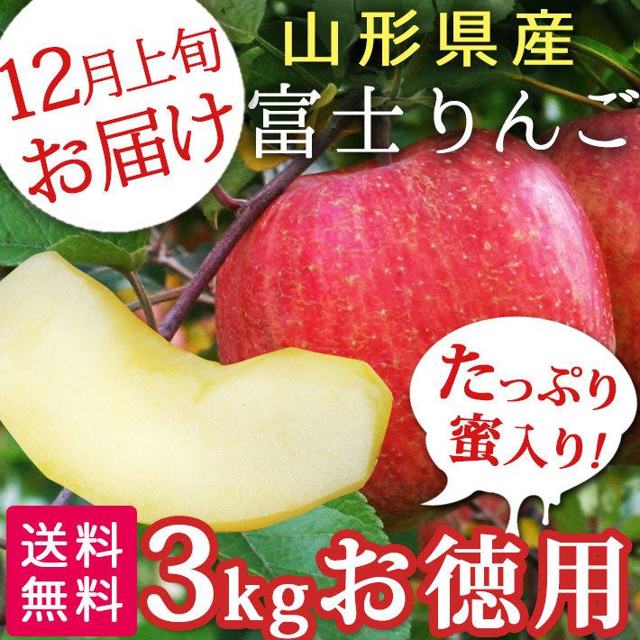 フルーツ りんご 3kg 約12玉 ふじりんご お徳用 12月発送予定 山形県産 送料無料 蜜入り