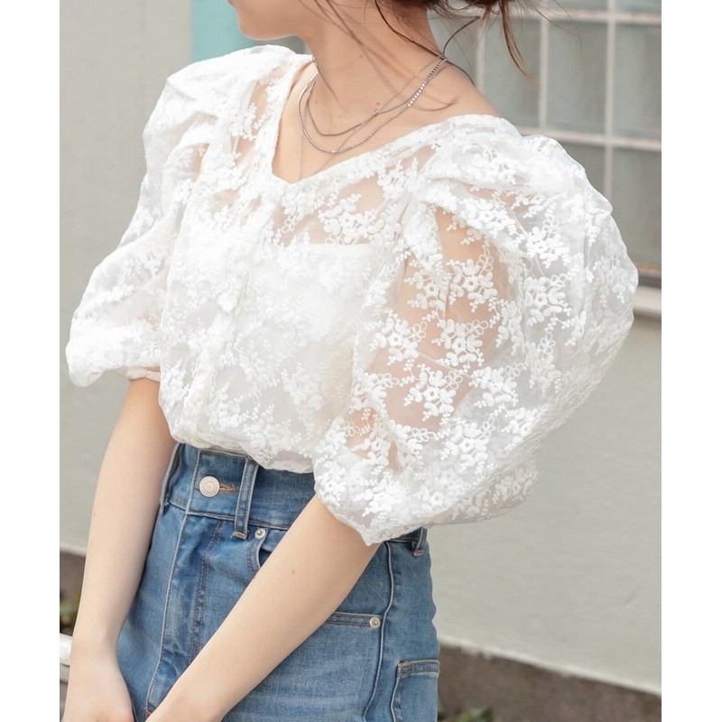Outlet Who S Who Chico 5分袖キャミ付きオーガンジーボリュームブラウス 通販 Lineポイント最大get Lineショッピング