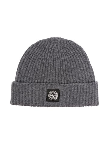 STONE ISLAND JUNIOR logo patch ribbed wool beanie Boy