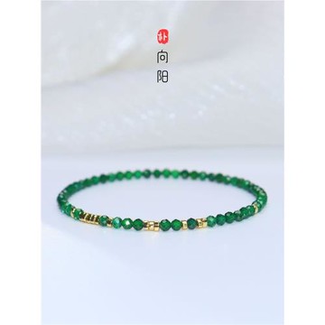 【樸樸】天然綠鋯石碎金子手串極細3mm祖母綠水晶手鏈轉運珠小眾