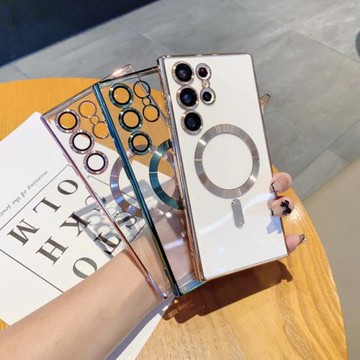 適用 三星 S24 S23 S22 S21 S20 Plus Ultra FE 磁吸手機殼自帶鏡頭膜保護套電鍍透明硅膠軟殼 批 發