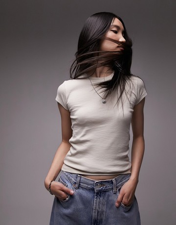 Topshop longline everyday tee in stone-Neutral