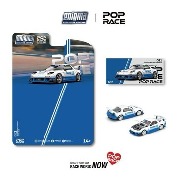 【東海模型】[吊卡版] POP RACE × ENIGMA 1/64 馬自達 MAZDA RX7 (FD3S) RE-AMEMIYA BLUE / WHITE PRE021
