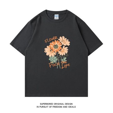 簡約文藝花卉花朵鮮花純棉短袖T恤男夏季純棉寬松情侶裝半袖