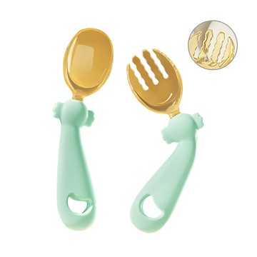 JoyNa - 兒童餐具 可彎曲叉勺 寶寶餐具 兒童學習餐具-青湖藍