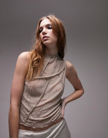 Topshop crinkle vest top in neutral