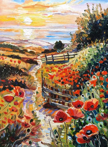 河川畫罌粟藝術原創藝術油畫布面油畫