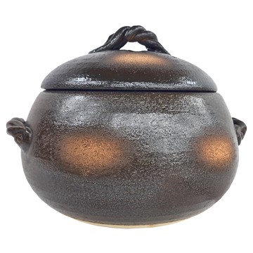 SAJI 佐治陶器 黑吹炊飯鍋 4L 陶瓷 日本製造  24cm  黑吹 深棕色  1個