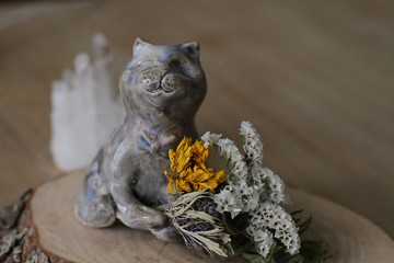 純手捏紳士貓陶瓷擺飾/線香插