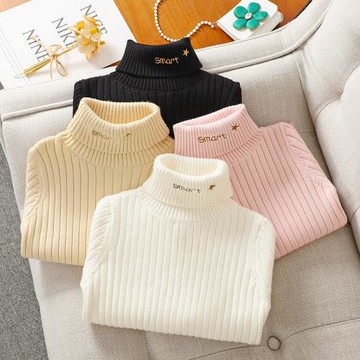 女童高領毛衣秋冬2025新款女大童針織打底衫白色兒童加絨打底上衣