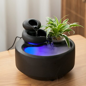 招財流水擺件送禮禮品  創意陶瓷噴泉招財流水擺件辦公室桌面噴泉客廳盆栽魚缸開業禮品