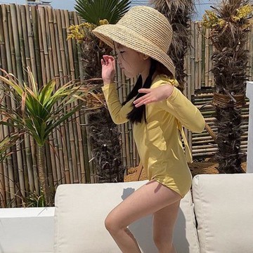 Vanliga kids兒童泳衣女童幼童中大童寶寶連體長袖游泳衣親子度假