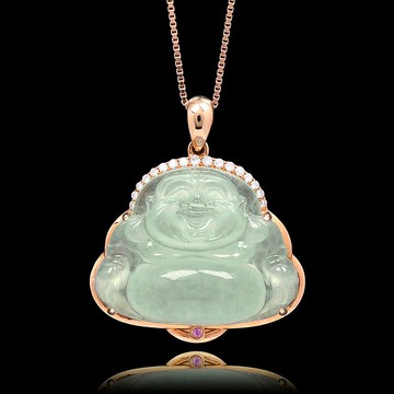 【正佳珠寶】翡翠 冰玻璃種大肚佛吊墜 4.3g 彌勒佛吊墜 天然A貨