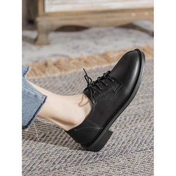 法式英倫風小皮鞋女秋季新款軟底平跟系帶樂福鞋面試通勤工作單鞋