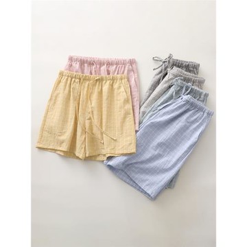 文藝范小格子短褲男5分女3分純棉布薄款家居大褲衩可外穿沙灘褲薄