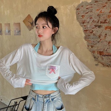 女套裝 多件套 夏季兩件套吊帶背心網紅防曬露臍短款薄款上衣服長袖T恤女ins潮