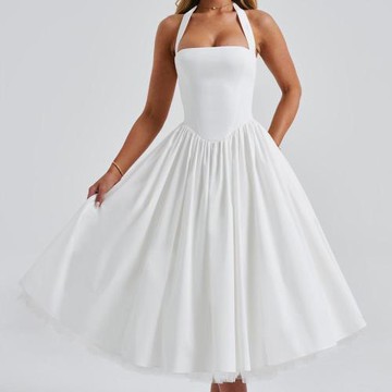 2025歐美跨境新款連衣裙蓬蓬裙亞馬遜晚禮服女裝獨立站爆款系帶裙