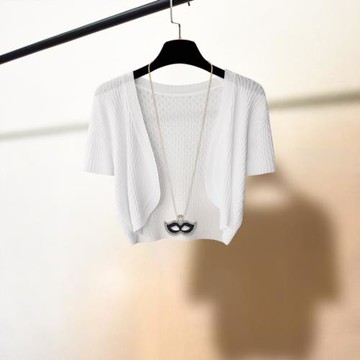 冰絲法式短袖小坎肩針織開衫女外搭吊帶裙子披肩上衣罩衫防曬外套