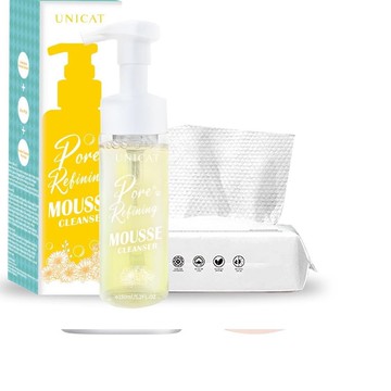 金盞花毛孔調理泡泡慕斯150ml(洗卸合一) 送 純棉親膚棉柔洗臉巾50抽 UNICAT