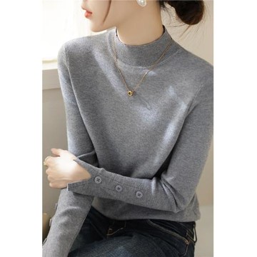 慵懶風高級灰色半高領長袖內搭針織打底衫女冬季新款軟糯修身毛衣