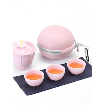 女士旅行茶具捏花快客杯陶瓷一壺三杯蓋碗戶外便攜泡茶壺個人專用