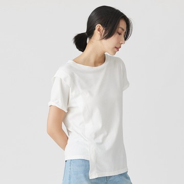 【ERSS】女裝 短袖 女生 t恤 短袖上衣 簡單不簡單造型圓領TEE 米白【K70278】