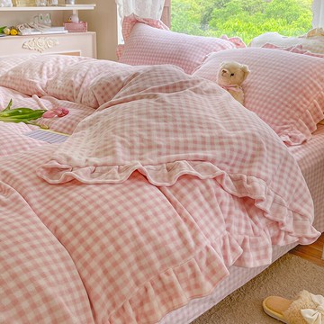 公主風加厚牛奶絨四件套加絨床上用品冬季雙面法蘭珊瑚絨被套床單