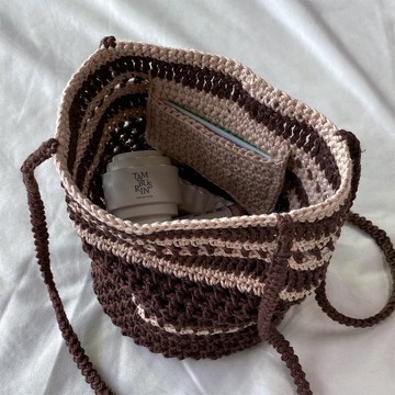 夏日亞麻條紋度假沙灘網狀肩背包